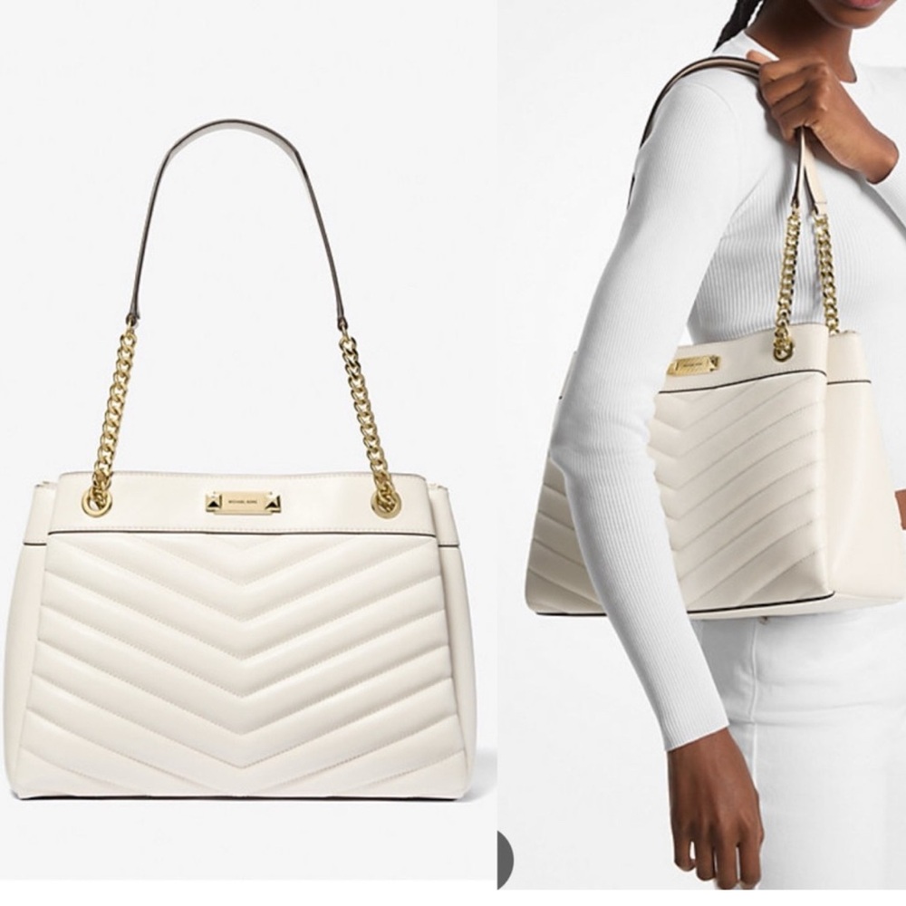 NWT - Michael Kors | Cream Whitney Quilted Medium Tote Chain Strap Shoulder Bag